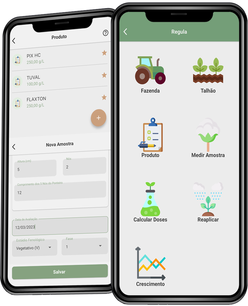 Tela do app Regula com cálculos de regulador de crescimento